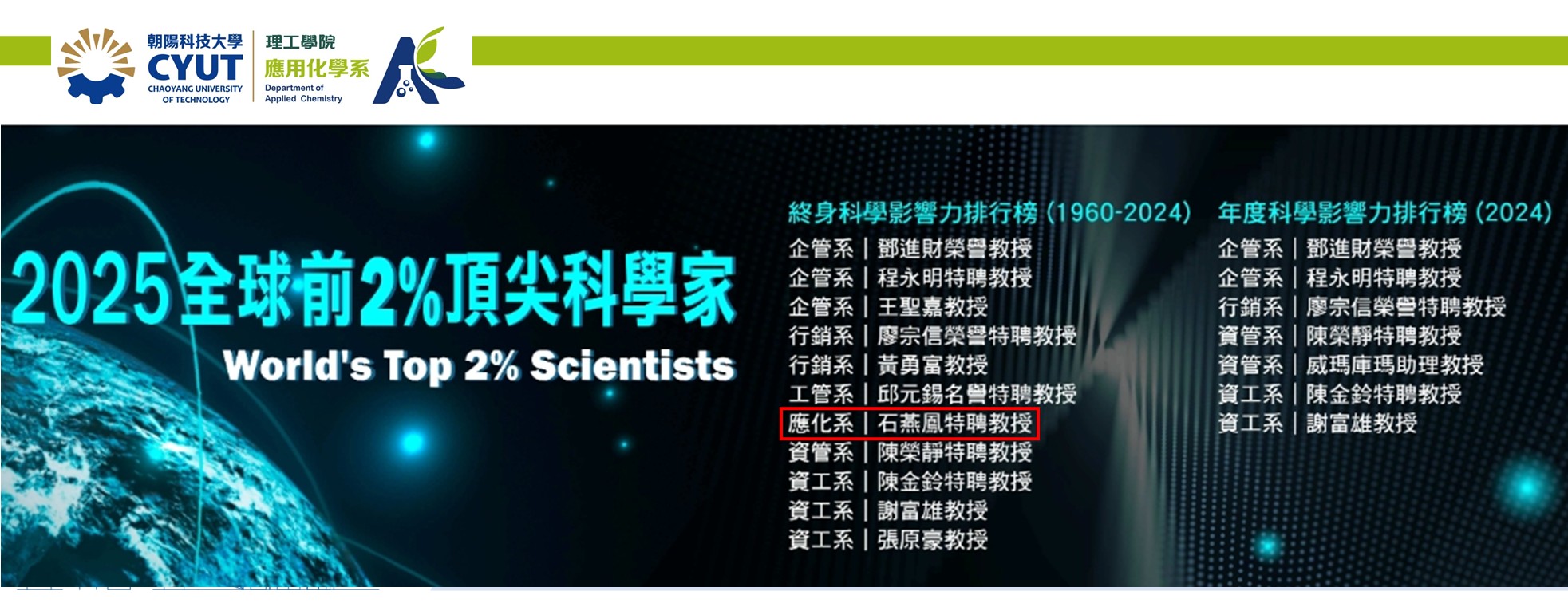 全球前2%科學家-石老師